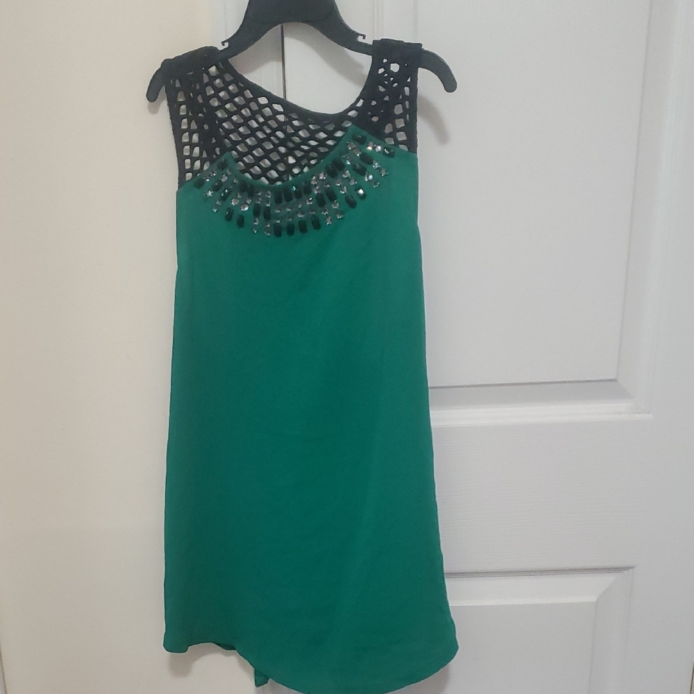 Express Green Tank Top with Black Mesh Detail